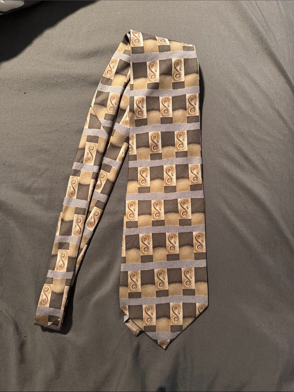 Pierre Cardin Mens Geometric Brown Gold Gray Silk Tie